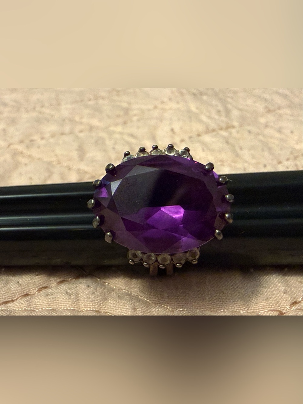 Vintage 925 Chunky Purple Oval Gemstone Statement Ring - Unbranded size 6